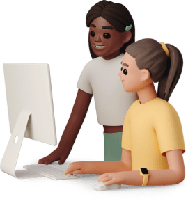 young women working with computer
